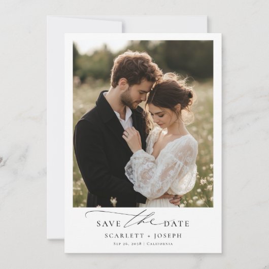 Rustiek Elegant Script Romantische Trouwfoto Save The Date (Voorkant)