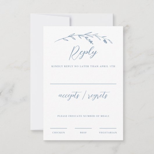 Rustiek Elegant Stoffig Blauw Wildflower Bruiloft RSVP Kaartje (Voorkant)