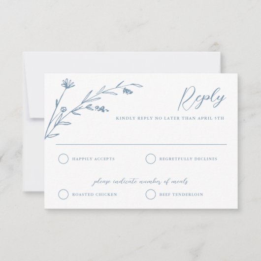 Rustiek Elegant Stoffig Blauw Wildflower Bruiloft RSVP Kaartje (Voorkant)