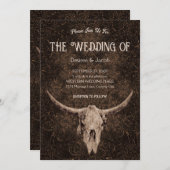 Rustiek Elegant Trouwen Bruin Western Bull Skull Kaart (Voorkant / Achterkant)