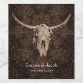 Rustiek Elegant Trouwen Bruin Western Bull Skull Wijn Etiket (Enkel label)