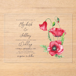 Rustiek Elegant Waterverf Script Red Poppy bruilof Acryl Uitnodigingen