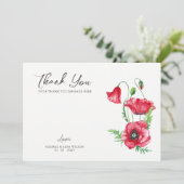 Rustiek Elegant Waterverf Script Red Poppy bruilof Bedankkaart (Staand voorkant)