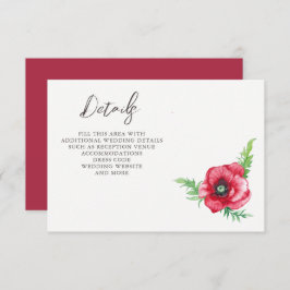 Rustiek Elegant Waterverf Script Red Poppy bruilof Informatiekaartje