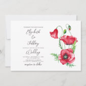 Rustiek Elegant Waterverf Script Red Poppy bruilof Kaart (Voorkant)