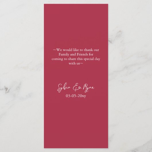 Rustiek Elegant Waterverf Script Red Poppy bruilof Menu (Achterkant)