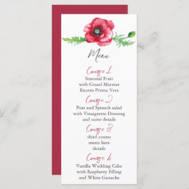Rustiek Elegant Waterverf Script Red Poppy bruilof Menu