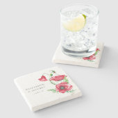 Rustiek Elegant Waterverf Script Red Poppy bruilof Stenen Onderzetter (Zijkant)