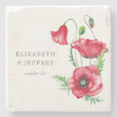 Rustiek Elegant Waterverf Script Red Poppy bruilof Stenen Onderzetter (Voorkant)