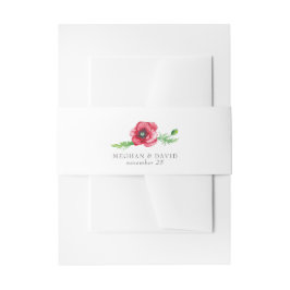 Rustiek Elegant Waterverf Script Red Poppy bruilof Uitnodigingen Wikkel