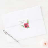 Rustiek Elegant Waterverf Script Red Poppy bruilof Vierkante Sticker (Envelop)