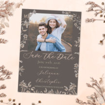 Rustiek Elegant Wildflowers Mocha Script Foto