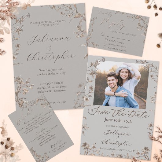 Rustiek Elegant Wildflowers Script Wedding Kaart