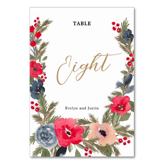 Rustiek Elegant Winter Bloemen rood groen Kaart (Achterkant)