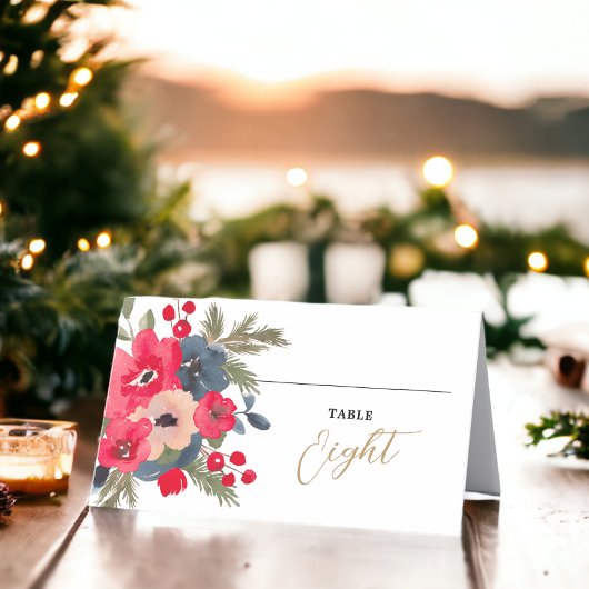 Rustiek Elegant Winter Bloemen rood groen Plaatskaartje