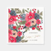 Rustiek Elegant Winter Bloemen waterverf rood groe Servet (Voorkant)