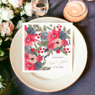Rustiek Elegant Winter Bloemen waterverf rood groe Servet