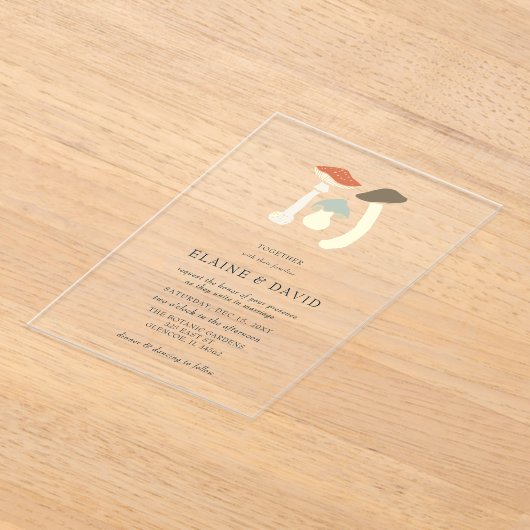 Rustiek Elegant Woodland Wild Champignons Bruiloft Acryl Uitnodigingen (Laagn)