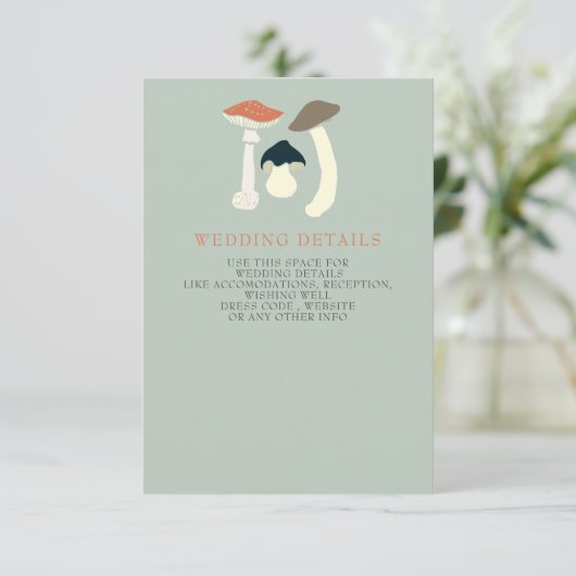 Rustiek Elegant Woodland Wild Champignons Bruiloft Informatiekaartje (Staand voorkant)
