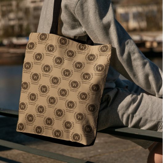 Rustiek Elegant Zakelijke Krans Monogram Bruin Tote Bag
