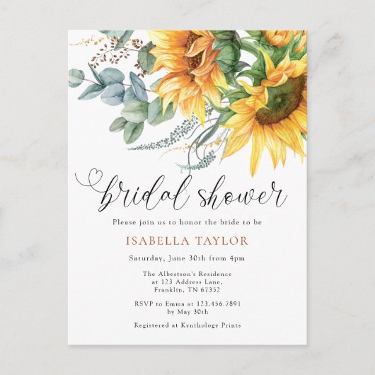 Rustiek Elegant Zonnebloem Vrijgezellenfeest Uitnodiging Briefkaart (Voorkant)