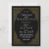 Rustiek elegant zwart goud  romantische bruiloft kaart (Voorkant)