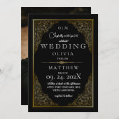 Rustiek elegant zwart goud  romantische bruiloft kaart (Voorkant / Achterkant)