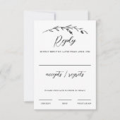 Rustiek Elegant Zwart & Wit Wildflower Bruiloft RSVP Kaartje (Voorkant)