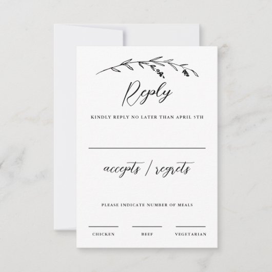 Rustiek Elegant Zwart & Wit Wildflower Bruiloft RSVP Kaartje (Voorkant)