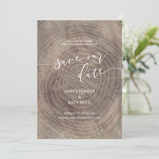 Rustiek en elegant hout sparen de datumkaart save the date (Staand voorkant)