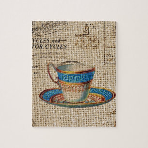 Rustiek Engels Country Tea Party Blauwe theekop Legpuzzel