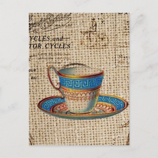 Rustiek Engels Country Tea Party Blauwe theekop Uitnodiging Briefkaart (Voorkant)