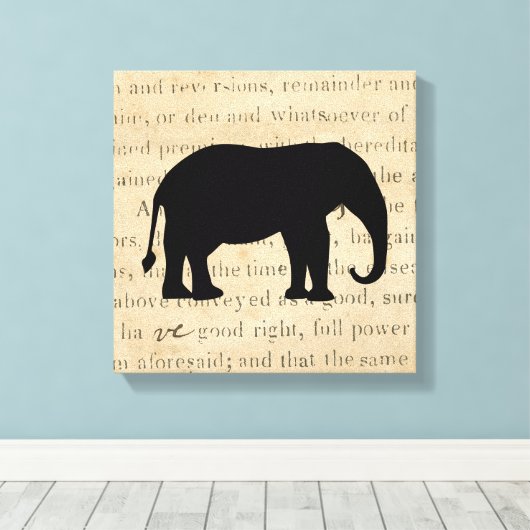 Rustiek Ephemera Deed Elephant Silhouette uit 1860 Canvas Afdruk (Insitu (Houten vloer))