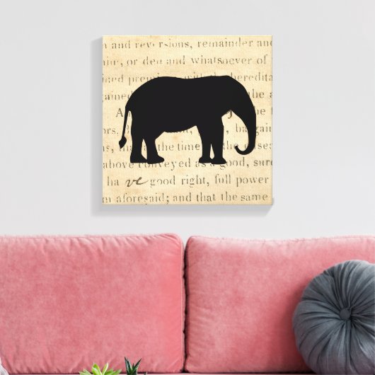 Rustiek Ephemera Deed Elephant Silhouette uit 1860 Canvas Afdruk (Insitu (Woonkamer))