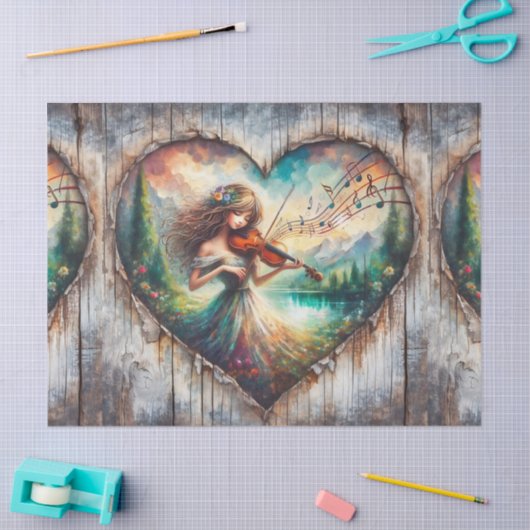 Rustiek Ephemera Meisje Spelen Viool Decoupage Tissuepapier (Craft)