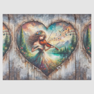 Rustiek Ephemera Meisje Spelen Viool Decoupage Tissuepapier