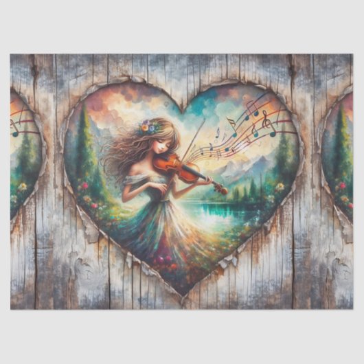 Rustiek Ephemera Meisje Spelen Viool Decoupage Tissuepapier (Voorkant)