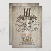 Rustiek eten drink en getrouwd vrijgezellenfeest kaart (Voorkant / Achterkant)