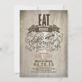 Rustiek eten drink en getrouwd vrijgezellenfeest kaart