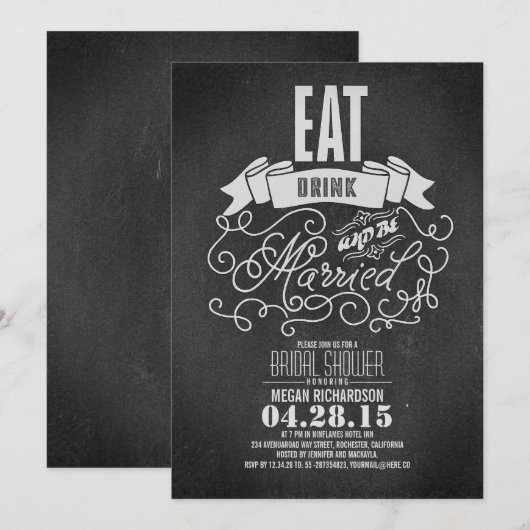 Rustiek eten drink en getrouwd vrijgezellenfeest kaart (Voorkant / Achterkant)