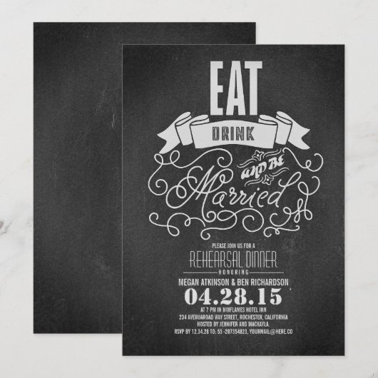 Rustiek eten drink en getrouwd zijn repetitie dine kaart (Voorkant / Achterkant)