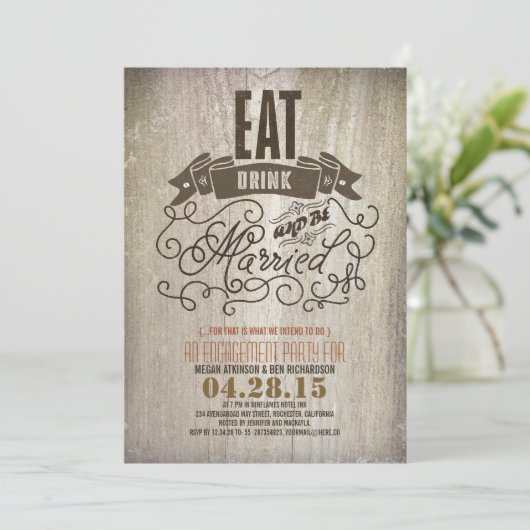 Rustiek eten drink en worden getrouwd verlovingsfe kaart (Staand voorkant)