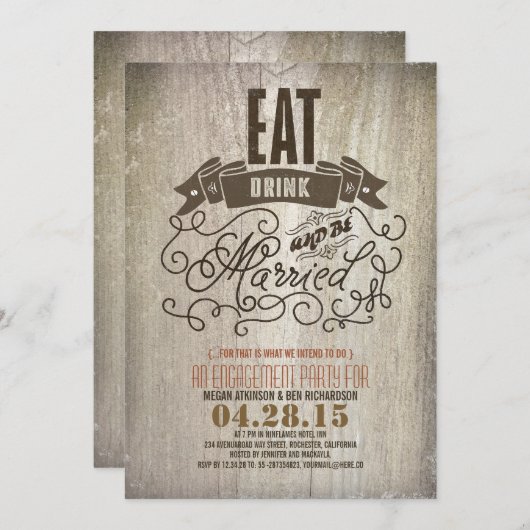 Rustiek eten drink en worden getrouwd verlovingsfe kaart (Voorkant / Achterkant)