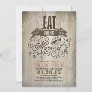 Rustiek eten drink en worden getrouwd verlovingsfe kaart