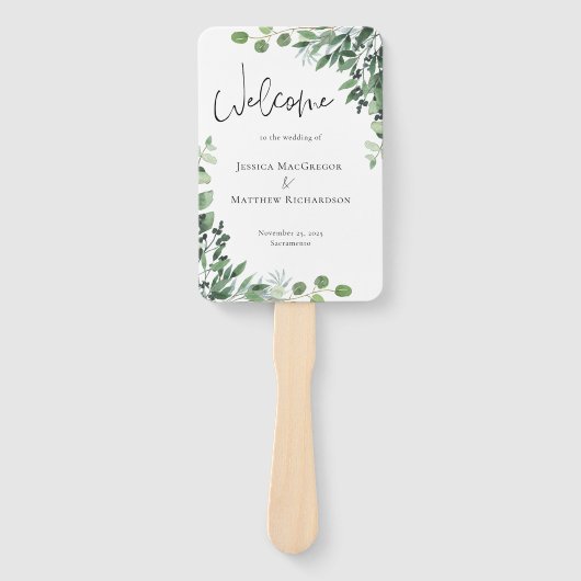 Rustiek eucalyptus bruiloft programma handwaaier (Voorkant)