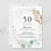 Rustiek Eucalyptus Goud Bloemen 50ste Verjaardagsf Kaart (Voorkant)