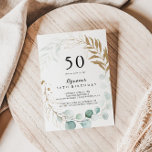Rustiek Eucalyptus Goud Bloemen 50ste Verjaardagsf Kaart<br><div class="desc">Deze rustieke eucalyptus gouden bloemenuitnodiging voor 50ste verjaardagsfeestje is perfect voor een eenvoudig verjaardagsfeestje. Dit artistieke ontwerp is voorzien van handgetekend gouden bloemen en waterverf eucalyptus groen gebladerte,  prachtig gerangschikt in een elegant geometrisch lijst.</div>