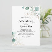Rustiek Eucalyptus Goud Bloemen Baby shower Kaart (Staand voorkant)