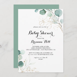 Rustiek Eucalyptus Goud Bloemen Baby shower Kaart