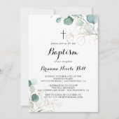 Rustiek Eucalyptus Goud Bloemen Kalligrafie Doop Kaart (Voorkant)